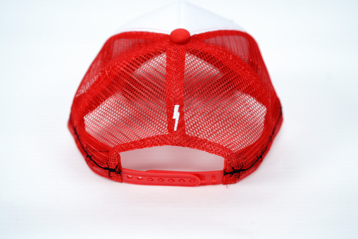 RED BARBED FOAM TRUCKER HAT